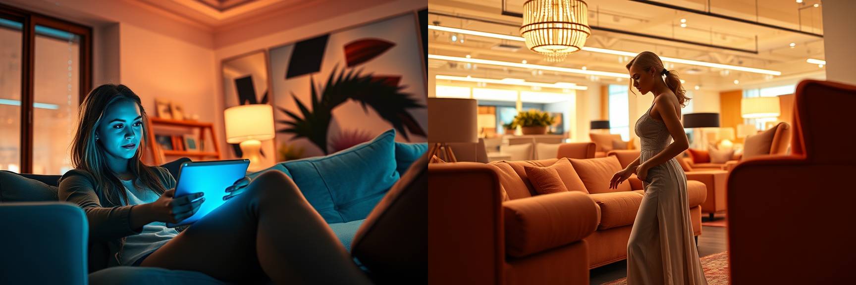 Ein gemütliches Wohnzimmer, der perfekte Wohnbereich, verfügt über ein Sofa mit bunten, gemusterten Kissen und einer Decke, umgeben von lebendigen Zimmerpflanzen. Erdfarbene Keramik und gewebtes Dekor schmücken die Wände und Regale und werden von natürlichem Licht durchflutet, das durch ein Fenster auf der linken Seite strömt.